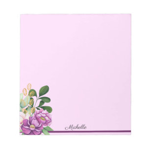 Lavender Purple Flowers Notepad YOUR Name Text