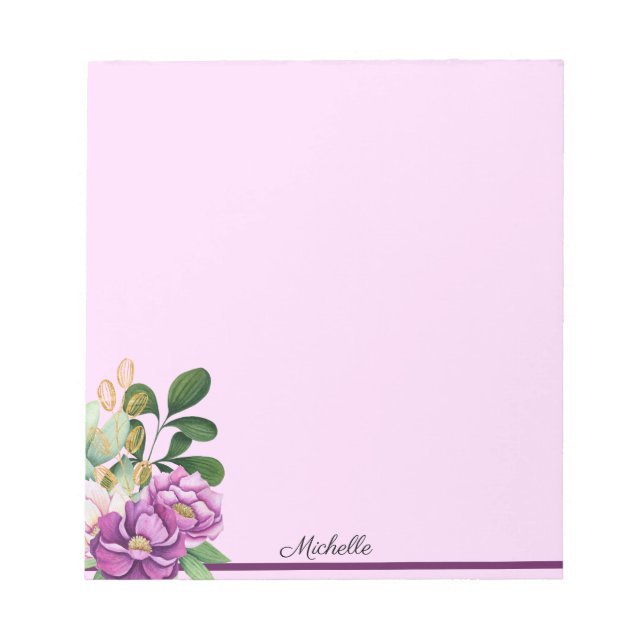 Lavender Purple Flowers Notepad YOUR Name Text (Front)