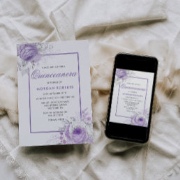 Lavender Purple Flowers Quinceanera Invite