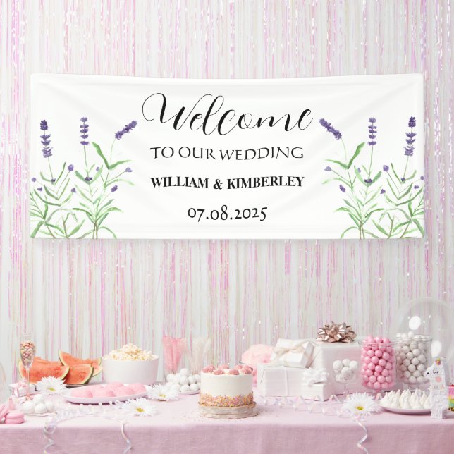Lavender Purple Flowers Rustic Elegant Wedding Banner (Party)