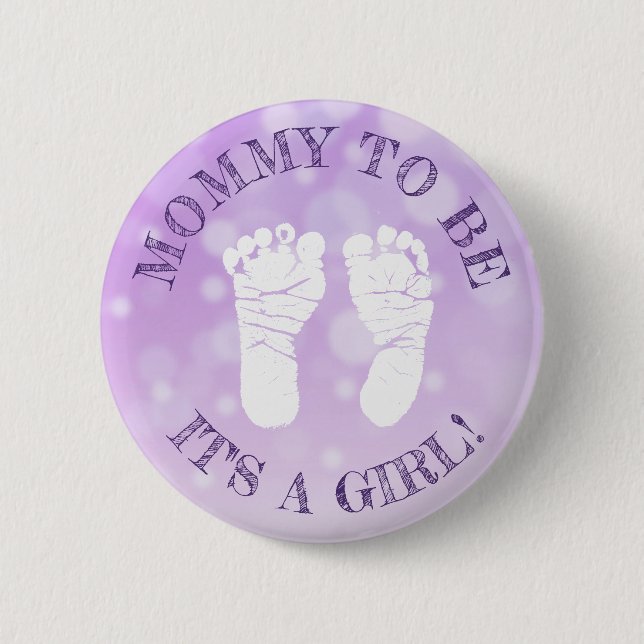 Lavender Purple Footprints Girl Baby Shower Button (Front)