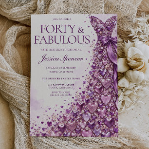 Lavender Purple Forty & Fabulous 40th Birthday Invitation