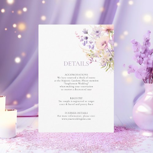 Lavender Purple Garden WildFlowers DETAILS Wedding Enclosure Card