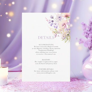Lavender Purple Garden WildFlowers DETAILS Wedding Enclosure Card