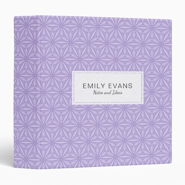Lavender Purple Geometric Flower Pattern 3 Ring Binder (Front/Spine)