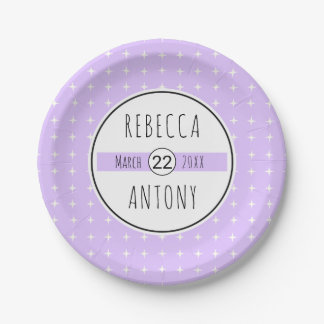 Lavender purple geometric typography wedding paper plates