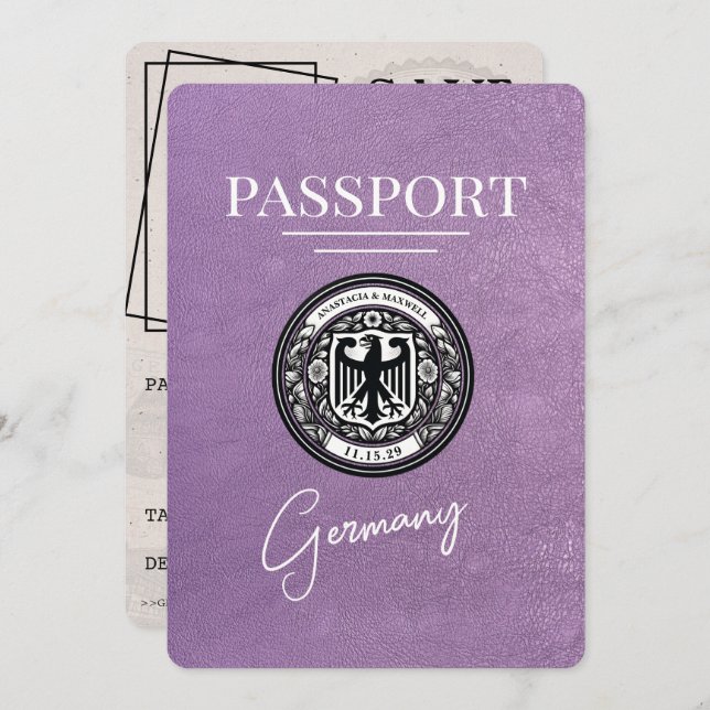 Lavender Purple Germany Passport Save The Date (Front/Back)