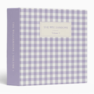Lavender Purple  Gingham Personalized Family Photo 3 Ring Binder