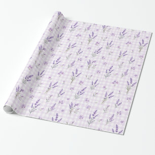 Lavender Purple Gingham Watercolor Floral Gift Wra Wrapping Paper
