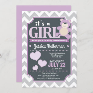 Lavender Purple Girl Baby Shower Invitation