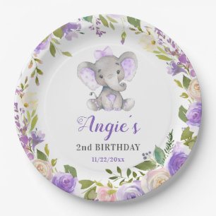 Lavender Purple Girl Elephant Birthday Party Table Paper Plates