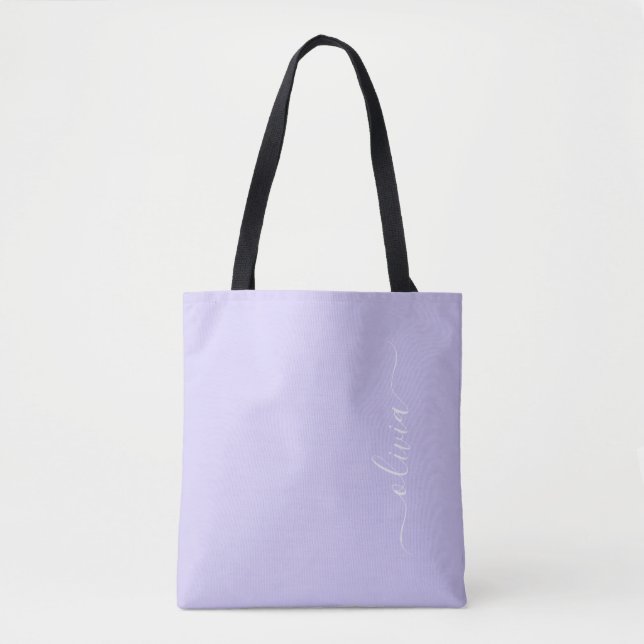 Lavender Purple Girly Script Monogram Modern Tote Bag (Front)