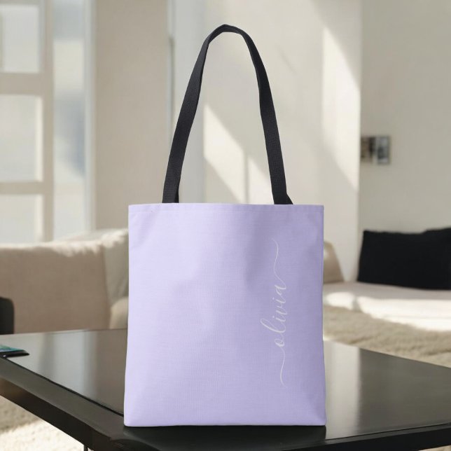 Lavender Purple Girly Script Monogram Modern Tote Bag (Creator Uploaded)
