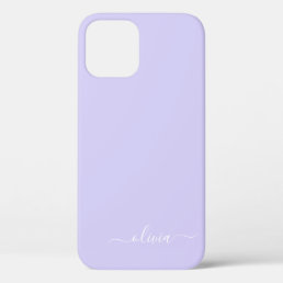 Lavender Purple Girly Script Monogram Name Modern iPhone 12 Case