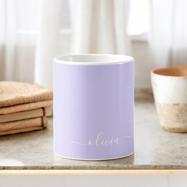 Lavender Purple Girly Script Monogram Name Modern Coffee Mug (Creator Uploaded)