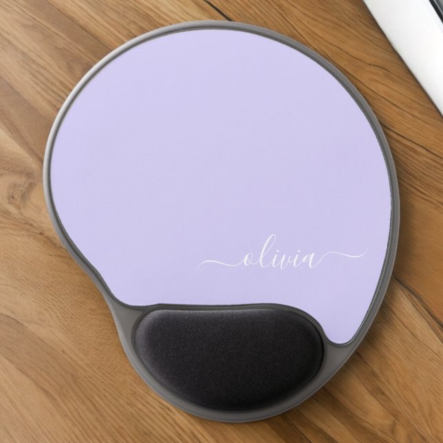 Lavender Purple Girly Script Monogram Name Modern Gel Mouse Pad (Creator Uploaded)
