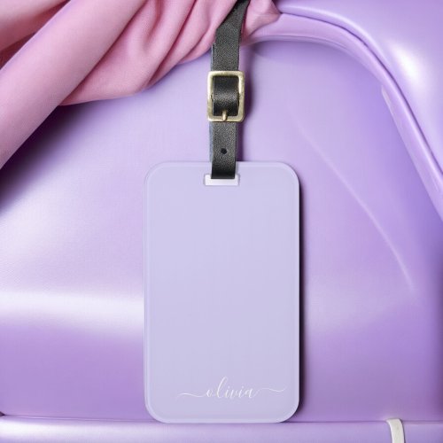 Lavender Purple Girly Script Monogram Name Modern Luggage Tag