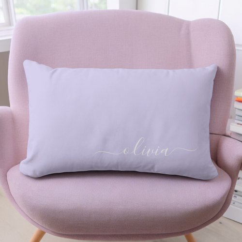 Lavender Purple Girly Script Monogram Name Modern Lumbar Pillow