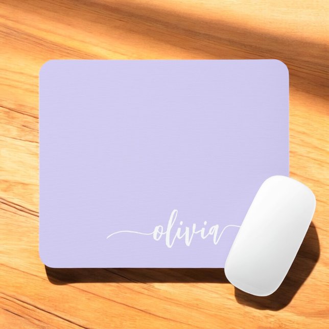 Lavender Purple Girly Script Monogram Name Modern Mouse Pad (Creator Uploaded)