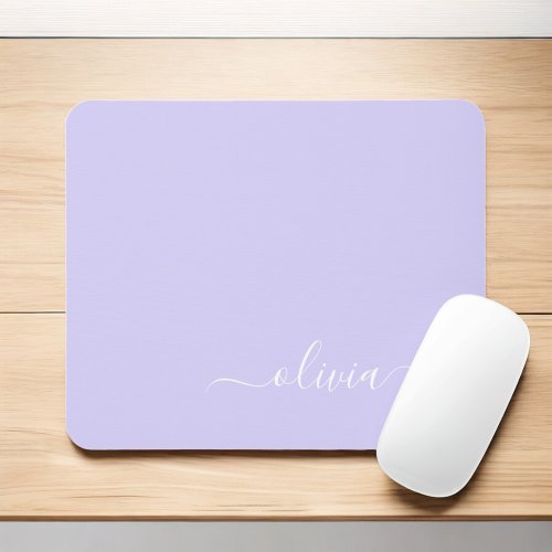 Lavender Purple Girly Script Monogram Name Modern Mouse Pad