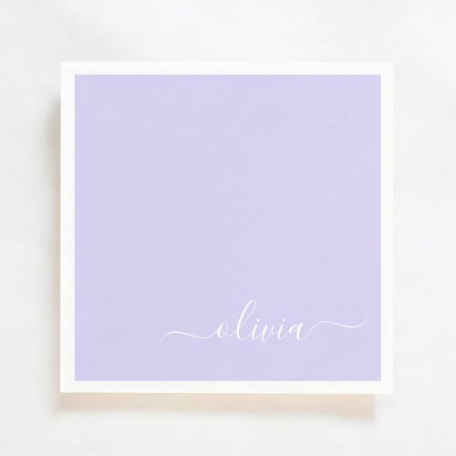 Lavender Purple Girly Script Monogram Name Modern Napkins