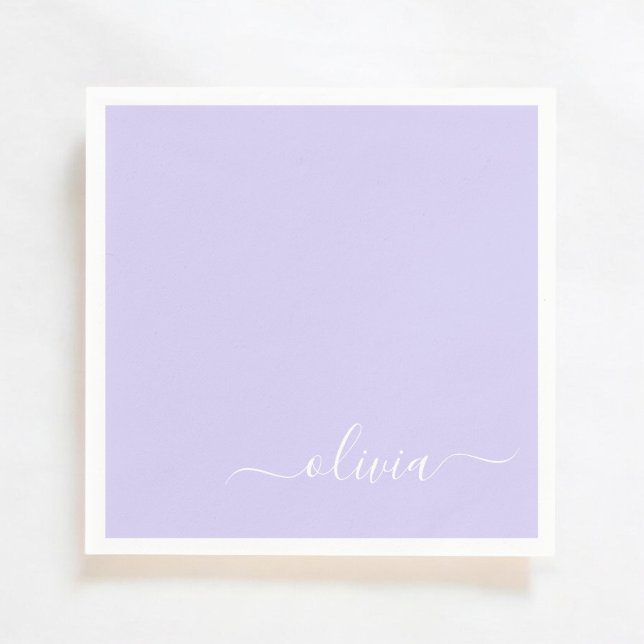 Lavender Purple Girly Script Monogram Name Modern Napkins (Creator Uploaded)