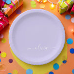 Lavender Purple Girly Script Monogram Name Modern Paper Plates<br><div class="desc">Lavender Purple Monogram Add Your Own Name Script Party Plates. This makes the perfect sweet 16 birthday,  wedding,  bridal shower,  anniversary,  baby shower or bachelorette party gift for someone that loves glam luxury and chic styles.</div>