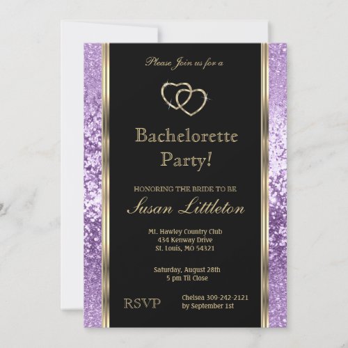 Lavender Purple Glitter Bachelorette Party  Invitation