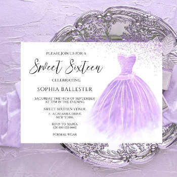 Lavender Purple Glitter Gown Sweet 16 Party Invitation by Nicheandnest at Zazzle