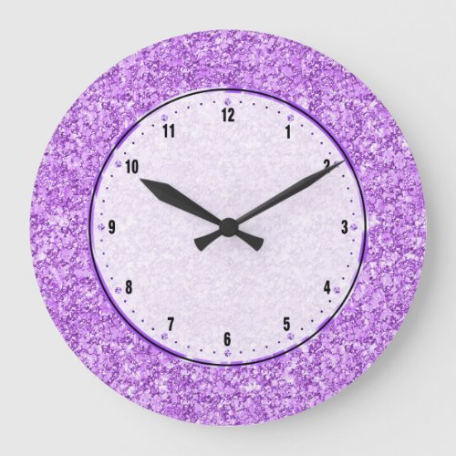 Lavender Purple Glitter Large Clock