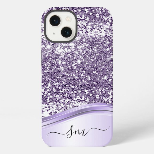 Lavender Purple Glitter Look Monogram Initials  Iphone Case (Back)