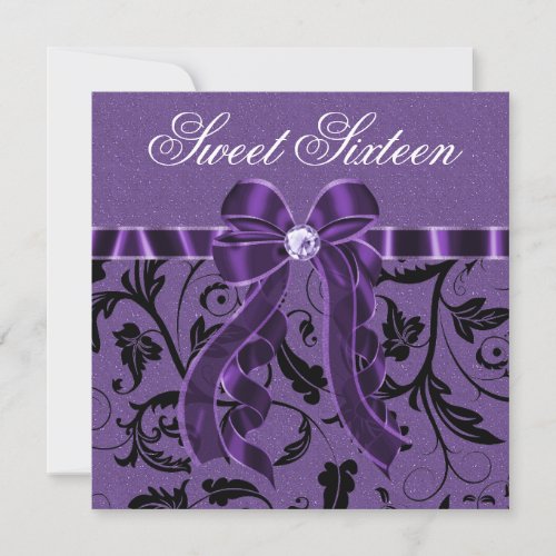 Lavender Purple Glitter Sweet Sixteen Birthday Personalized Announcement