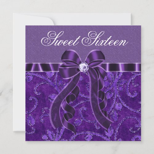 Lavender Purple Glitter Sweet Sixteen Birthday Custom Invites