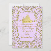 Lavender Purple & Gold Castle Princess Sweet 16 Invitation (Front)