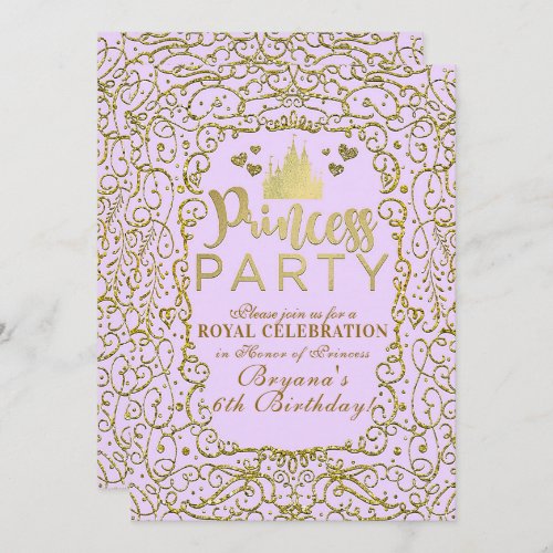 Lavender Purple Gold Castle Royal  PRINCESS PARTY Invitation