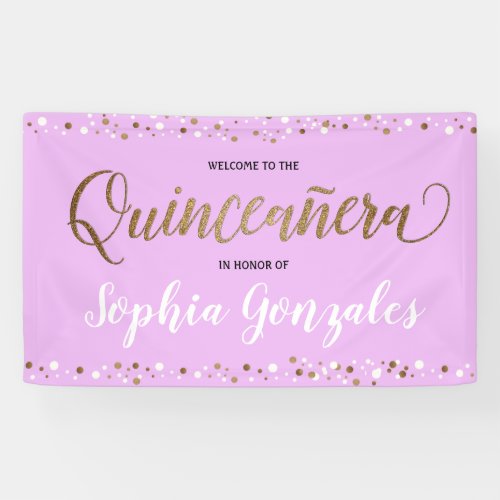 Lavender purple Gold confetti Quinceanera Birthday Banner