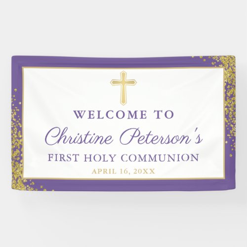 Lavender Purple Gold First Holy Communion Banner