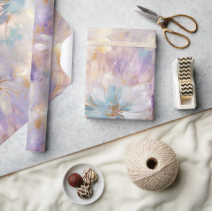 Lavender Purple Gold Glam Floral Bridal Shower Wrapping Paper
