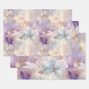 Lavender Purple Gold Glam Floral Bridal Shower Wrapping Paper Sheets