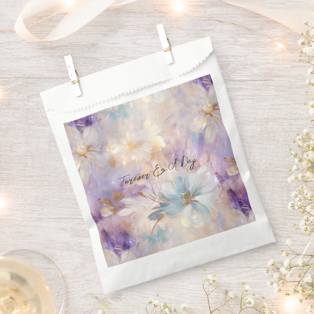 Lavender Purple Gold Glam Floral Wedding  Favor Bag (Clipped)