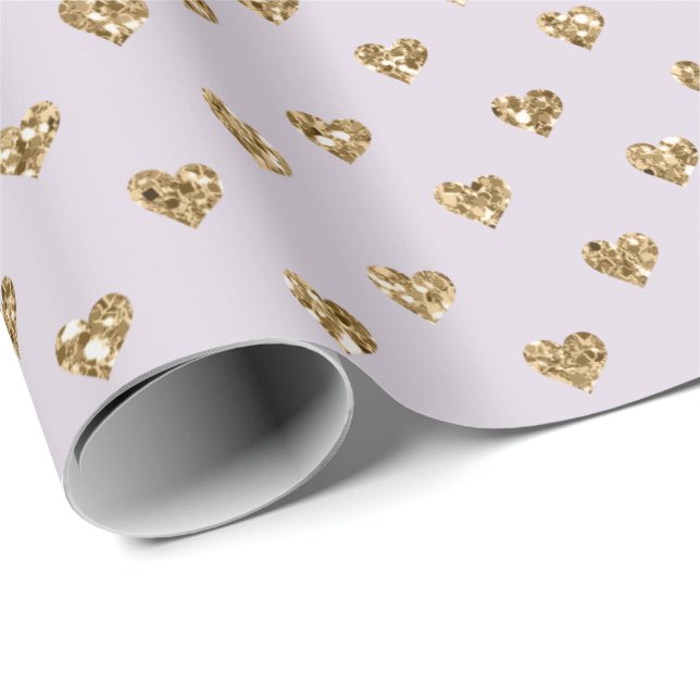 Lavender Purple Gold Glitter Hearts Wrapping Paper (Roll Corner)