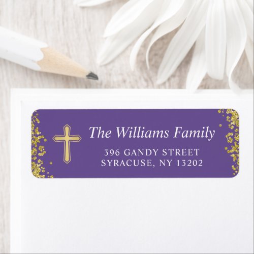 Lavender Purple Gold Religious Return Address Label