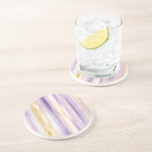 Lavender Purple Gold Stripes Bridal Shower Coaster