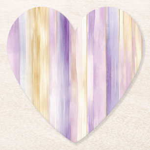 Lavender Purple Gold Stripes Bridal Shower Paper Coaster