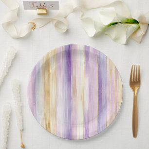 Lavender Purple Gold Stripes Bridal Shower Paper Plates