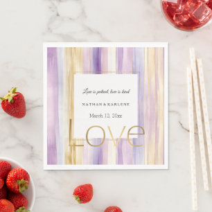 Lavender Purple Gold Stripes Love Wedding Napkins