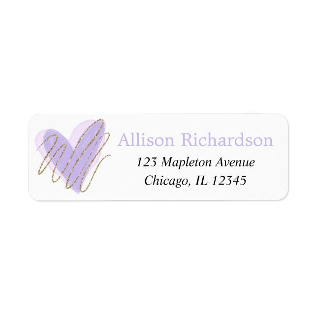 Lavender purple gold watercolor heart elegant label (Front)