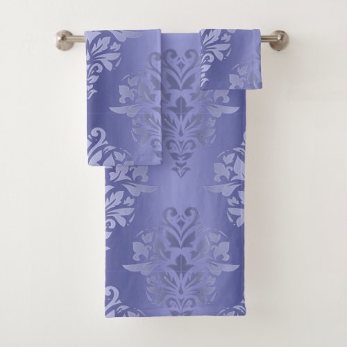 Lavender Purple Gradient Floral Damask Print Bath Towel Set