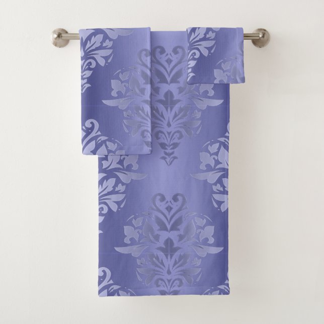 Lavender Purple Gradient Floral Damask Print Bath Towel Set (Insitu)