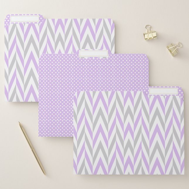 Lavender Purple, Gray and White Pattern File Folder (Set)